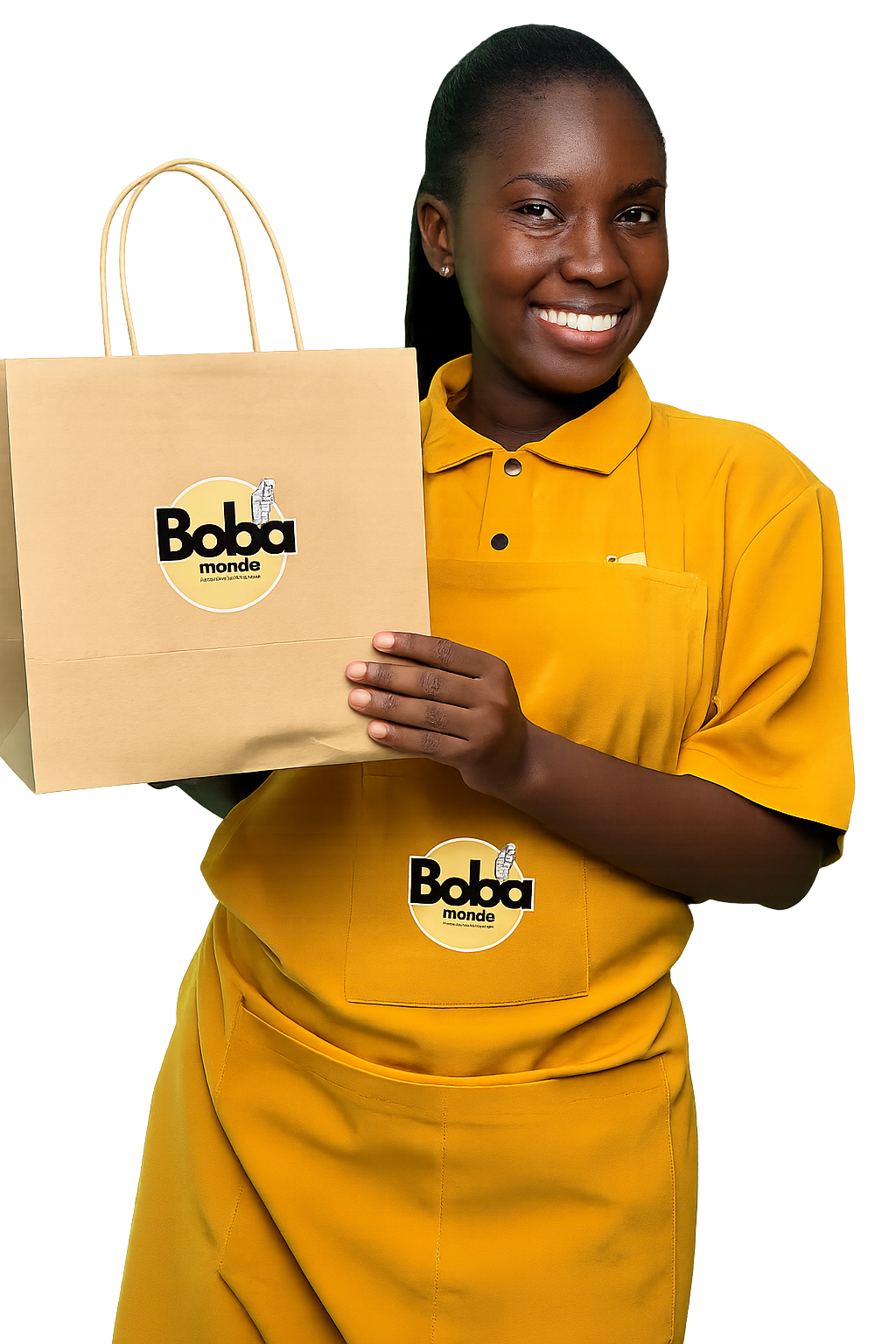 Happy customer with boba